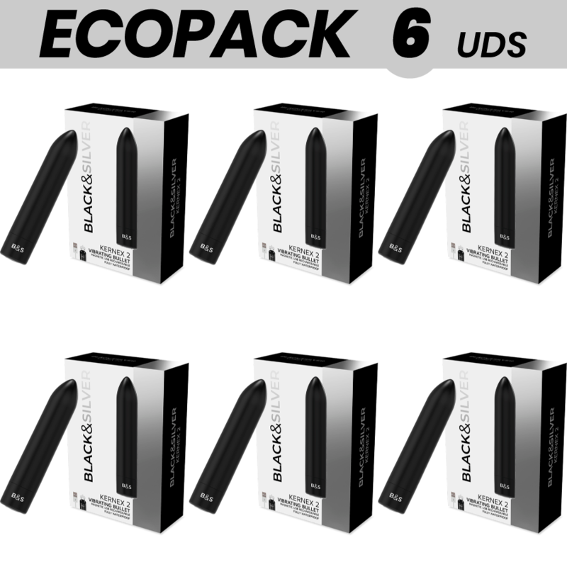 ECOPACK 6 UNITS - BLACK&SILVER KERNEX 2 VIBRATING MAGNETIC BULLET BLACK