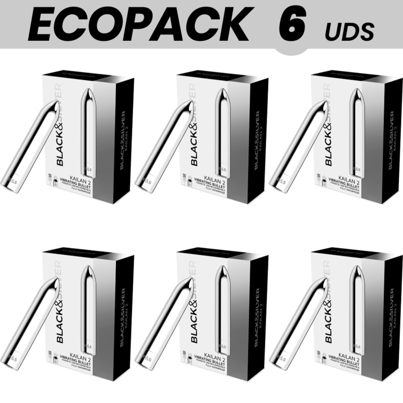 ECOPACK 6 UNITS - BLACK&SILVER KAILAN 2 SILVER VIBRATING MAGNETIC BULLET