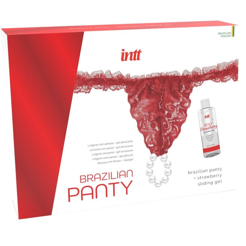 INTT RELEASES - RED BRAZILIAN PANTY WITH PEARLS AND LUBRICATING GEL 50 ML