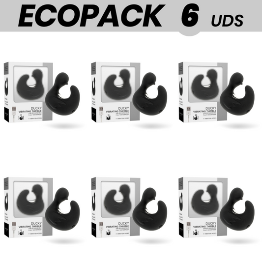 ECOPACK 6 UNITS - BLACK&SILVER DUCKYMANIA RECHARGEABLE SILICONE STIMULATING DUCK THIMBLE