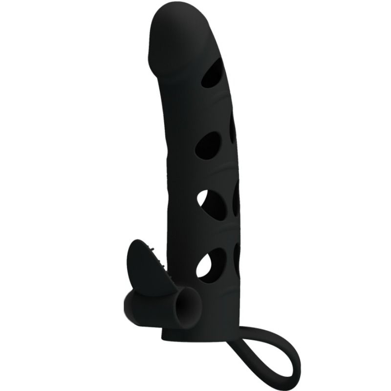 PRETTY LOVE VIBRATING SILICONE PENIS SLEEVE WITH BALL STRAPS 15.2 CM