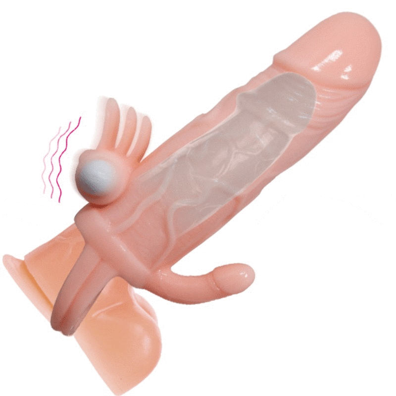 BRAVE MAN PENIS COVER WITH CLIT AND ANAL STIMULATION FLESH 16.5 CM